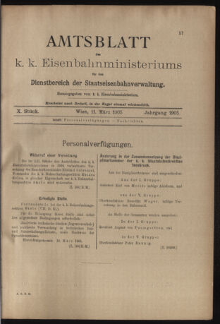 Verordnungs- und Anzeige-Blatt der k.k. General-Direction der österr. Staatsbahnen 19050311 Seite: 1