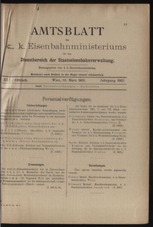 Verordnungs- und Anzeige-Blatt der k.k. General-Direction der österr. Staatsbahnen 19050318 Seite: 1