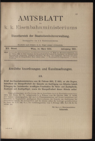 Verordnungs- und Anzeige-Blatt der k.k. General-Direction der österr. Staatsbahnen 19050324 Seite: 1