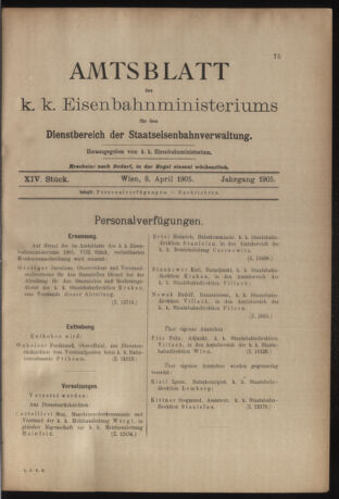 Verordnungs- und Anzeige-Blatt der k.k. General-Direction der österr. Staatsbahnen 19050408 Seite: 1