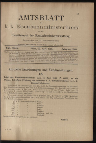 Verordnungs- und Anzeige-Blatt der k.k. General-Direction der österr. Staatsbahnen 19050422 Seite: 1