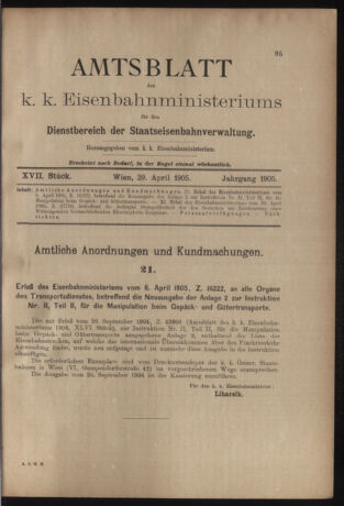 Verordnungs- und Anzeige-Blatt der k.k. General-Direction der österr. Staatsbahnen 19050429 Seite: 1