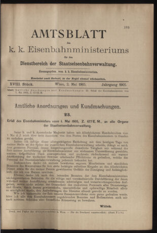 Verordnungs- und Anzeige-Blatt der k.k. General-Direction der österr. Staatsbahnen 19050502 Seite: 1