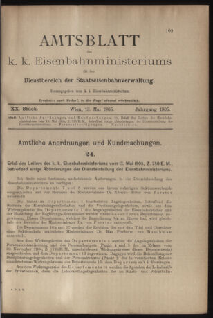 Verordnungs- und Anzeige-Blatt der k.k. General-Direction der österr. Staatsbahnen