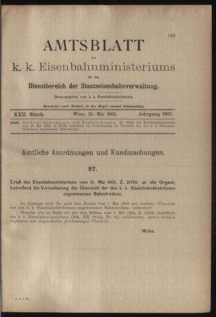 Verordnungs- und Anzeige-Blatt der k.k. General-Direction der österr. Staatsbahnen 19050525 Seite: 1