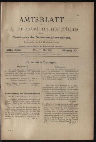 Verordnungs- und Anzeige-Blatt der k.k. General-Direction der österr. Staatsbahnen 19050527 Seite: 1