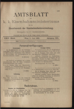 Verordnungs- und Anzeige-Blatt der k.k. General-Direction der österr. Staatsbahnen 19050603 Seite: 1