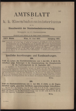 Verordnungs- und Anzeige-Blatt der k.k. General-Direction der österr. Staatsbahnen 19050610 Seite: 1