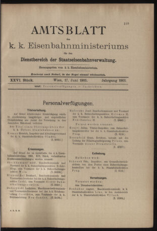 Verordnungs- und Anzeige-Blatt der k.k. General-Direction der österr. Staatsbahnen 19050617 Seite: 1