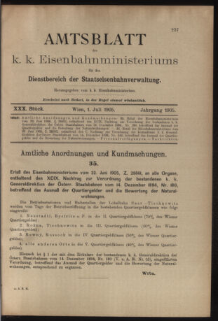 Verordnungs- und Anzeige-Blatt der k.k. General-Direction der österr. Staatsbahnen 19050701 Seite: 1