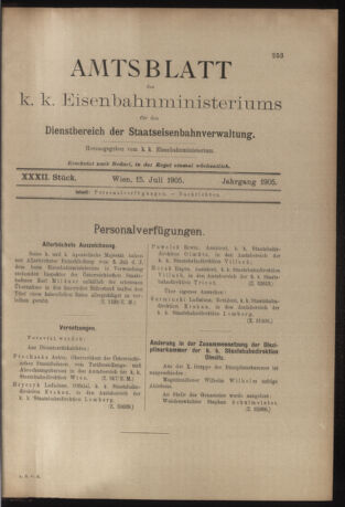 Verordnungs- und Anzeige-Blatt der k.k. General-Direction der österr. Staatsbahnen 19050715 Seite: 1