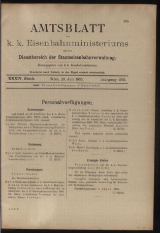 Verordnungs- und Anzeige-Blatt der k.k. General-Direction der österr. Staatsbahnen 19050729 Seite: 1