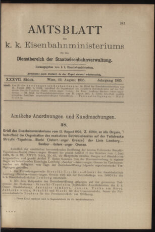 Verordnungs- und Anzeige-Blatt der k.k. General-Direction der österr. Staatsbahnen 19050819 Seite: 1