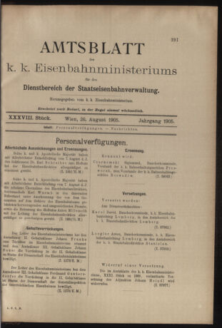 Verordnungs- und Anzeige-Blatt der k.k. General-Direction der österr. Staatsbahnen 19050826 Seite: 1