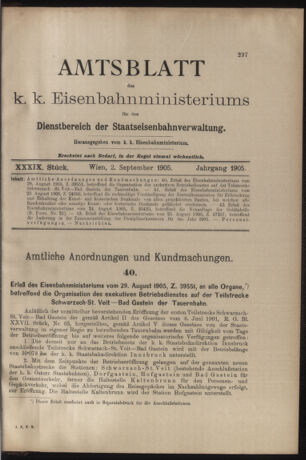 Verordnungs- und Anzeige-Blatt der k.k. General-Direction der österr. Staatsbahnen 19050902 Seite: 1