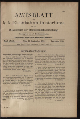 Verordnungs- und Anzeige-Blatt der k.k. General-Direction der österr. Staatsbahnen 19050916 Seite: 1