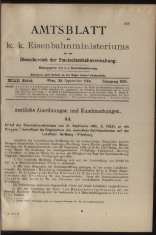 Verordnungs- und Anzeige-Blatt der k.k. General-Direction der österr. Staatsbahnen 19050930 Seite: 1