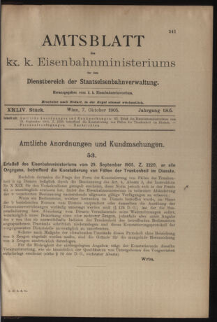 Verordnungs- und Anzeige-Blatt der k.k. General-Direction der österr. Staatsbahnen 19051007 Seite: 1