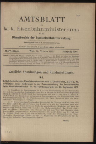 Verordnungs- und Anzeige-Blatt der k.k. General-Direction der österr. Staatsbahnen 19051014 Seite: 1