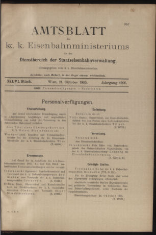 Verordnungs- und Anzeige-Blatt der k.k. General-Direction der österr. Staatsbahnen 19051021 Seite: 1