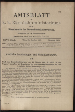 Verordnungs- und Anzeige-Blatt der k.k. General-Direction der österr. Staatsbahnen 19051028 Seite: 1