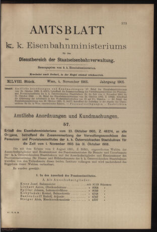 Verordnungs- und Anzeige-Blatt der k.k. General-Direction der österr. Staatsbahnen 19051104 Seite: 1