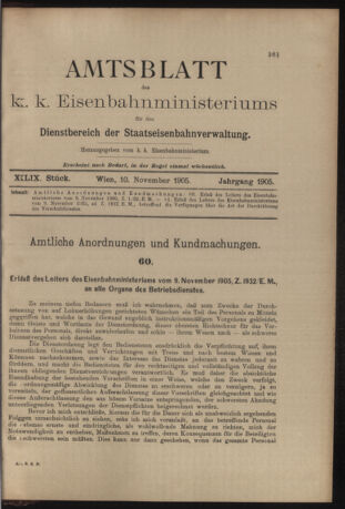 Verordnungs- und Anzeige-Blatt der k.k. General-Direction der österr. Staatsbahnen 19051110 Seite: 1