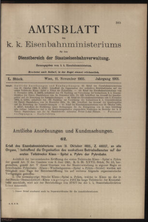 Verordnungs- und Anzeige-Blatt der k.k. General-Direction der österr. Staatsbahnen 19051111 Seite: 1