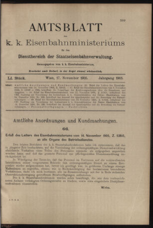 Verordnungs- und Anzeige-Blatt der k.k. General-Direction der österr. Staatsbahnen 19051117 Seite: 1