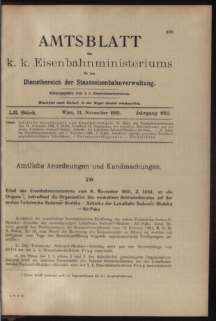 Verordnungs- und Anzeige-Blatt der k.k. General-Direction der österr. Staatsbahnen 19051121 Seite: 1