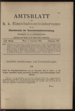 Verordnungs- und Anzeige-Blatt der k.k. General-Direction der österr. Staatsbahnen 19051202 Seite: 1