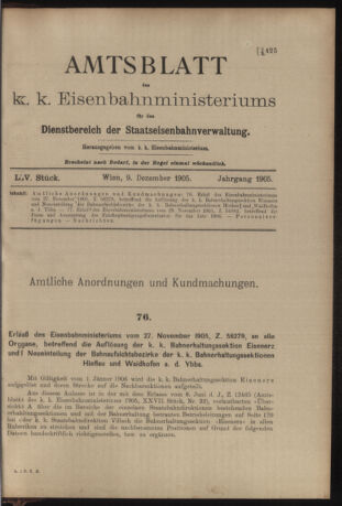 Verordnungs- und Anzeige-Blatt der k.k. General-Direction der österr. Staatsbahnen 19051209 Seite: 1