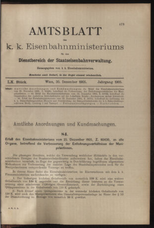 Verordnungs- und Anzeige-Blatt der k.k. General-Direction der österr. Staatsbahnen 19051230 Seite: 1