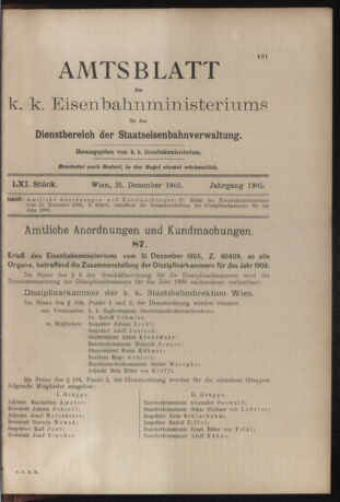 Verordnungs- und Anzeige-Blatt der k.k. General-Direction der österr. Staatsbahnen 19051231 Seite: 1