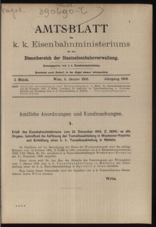 Verordnungs- und Anzeige-Blatt der k.k. General-Direction der österr. Staatsbahnen 19060106 Seite: 1