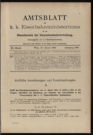 Verordnungs- und Anzeige-Blatt der k.k. General-Direction der österr. Staatsbahnen 19060120 Seite: 1