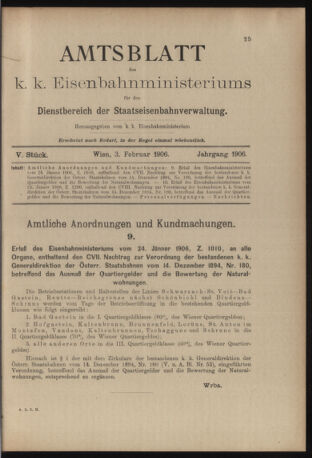 Verordnungs- und Anzeige-Blatt der k.k. General-Direction der österr. Staatsbahnen 19060203 Seite: 1