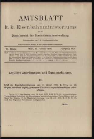 Verordnungs- und Anzeige-Blatt der k.k. General-Direction der österr. Staatsbahnen 19060210 Seite: 1