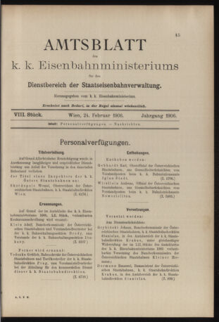 Verordnungs- und Anzeige-Blatt der k.k. General-Direction der österr. Staatsbahnen 19060224 Seite: 1