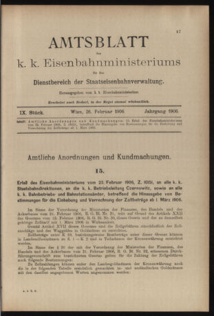 Verordnungs- und Anzeige-Blatt der k.k. General-Direction der österr. Staatsbahnen 19060226 Seite: 1