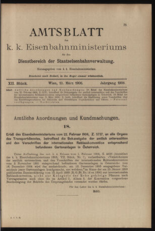 Verordnungs- und Anzeige-Blatt der k.k. General-Direction der österr. Staatsbahnen 19060310 Seite: 1