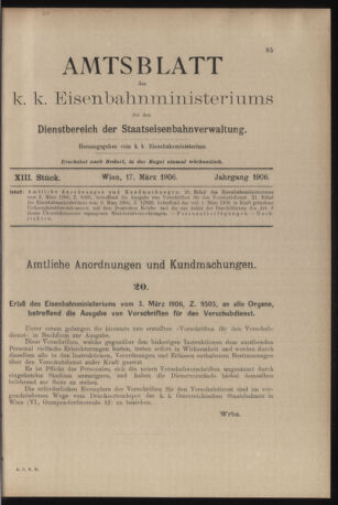 Verordnungs- und Anzeige-Blatt der k.k. General-Direction der österr. Staatsbahnen 19060317 Seite: 1