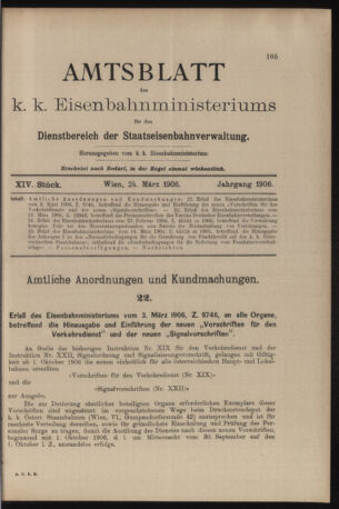 Verordnungs- und Anzeige-Blatt der k.k. General-Direction der österr. Staatsbahnen 19060324 Seite: 1