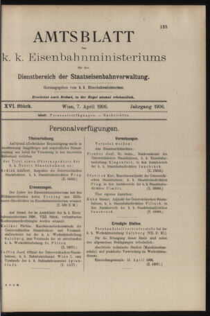 Verordnungs- und Anzeige-Blatt der k.k. General-Direction der österr. Staatsbahnen 19060407 Seite: 1