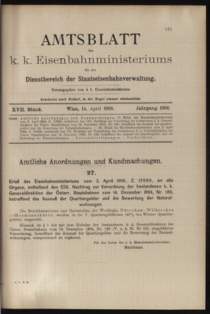 Verordnungs- und Anzeige-Blatt der k.k. General-Direction der österr. Staatsbahnen 19060414 Seite: 1