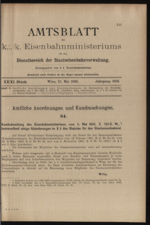 Verordnungs- und Anzeige-Blatt der k.k. General-Direction der österr. Staatsbahnen 19060512 Seite: 1