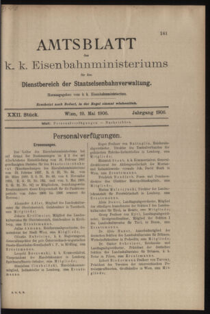 Verordnungs- und Anzeige-Blatt der k.k. General-Direction der österr. Staatsbahnen 19060519 Seite: 1