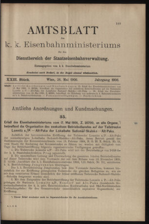 Verordnungs- und Anzeige-Blatt der k.k. General-Direction der österr. Staatsbahnen 19060526 Seite: 1