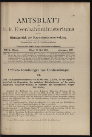 Verordnungs- und Anzeige-Blatt der k.k. General-Direction der österr. Staatsbahnen 19060529 Seite: 1