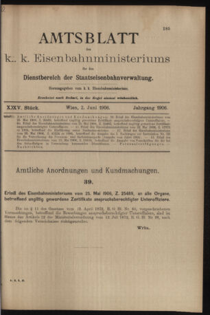 Verordnungs- und Anzeige-Blatt der k.k. General-Direction der österr. Staatsbahnen 19060602 Seite: 1